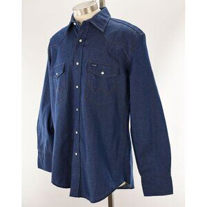 Wrangler Mens Blue Firm Finish Long Sleeve Cowboy Snap Shirt Large